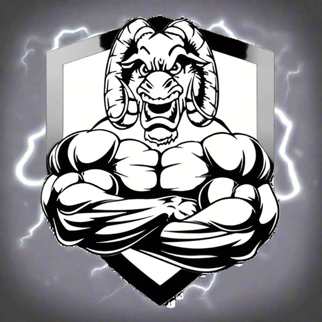 Muscular ram logo with a shield on a white background